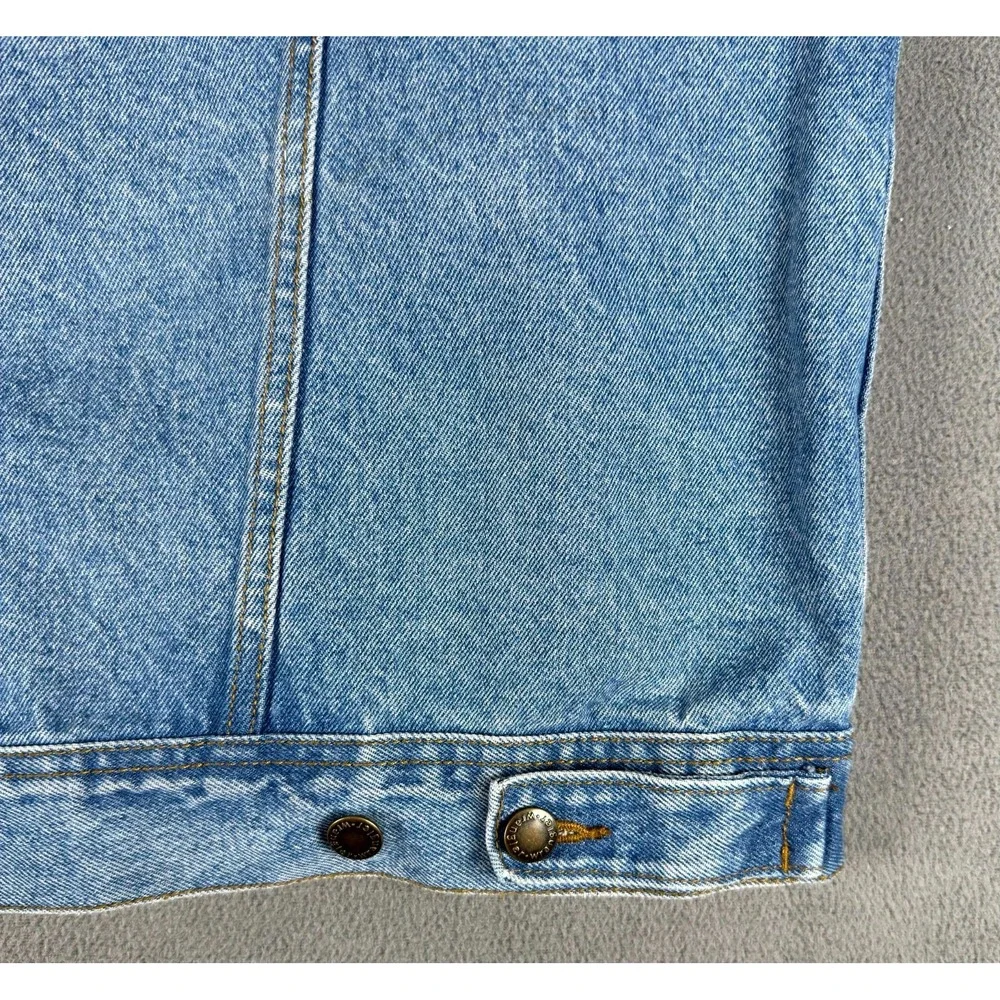 Wrangler Jacket Mens XL Blue Rugged Wear Trucker Distressed Denim Vintage Indigo
